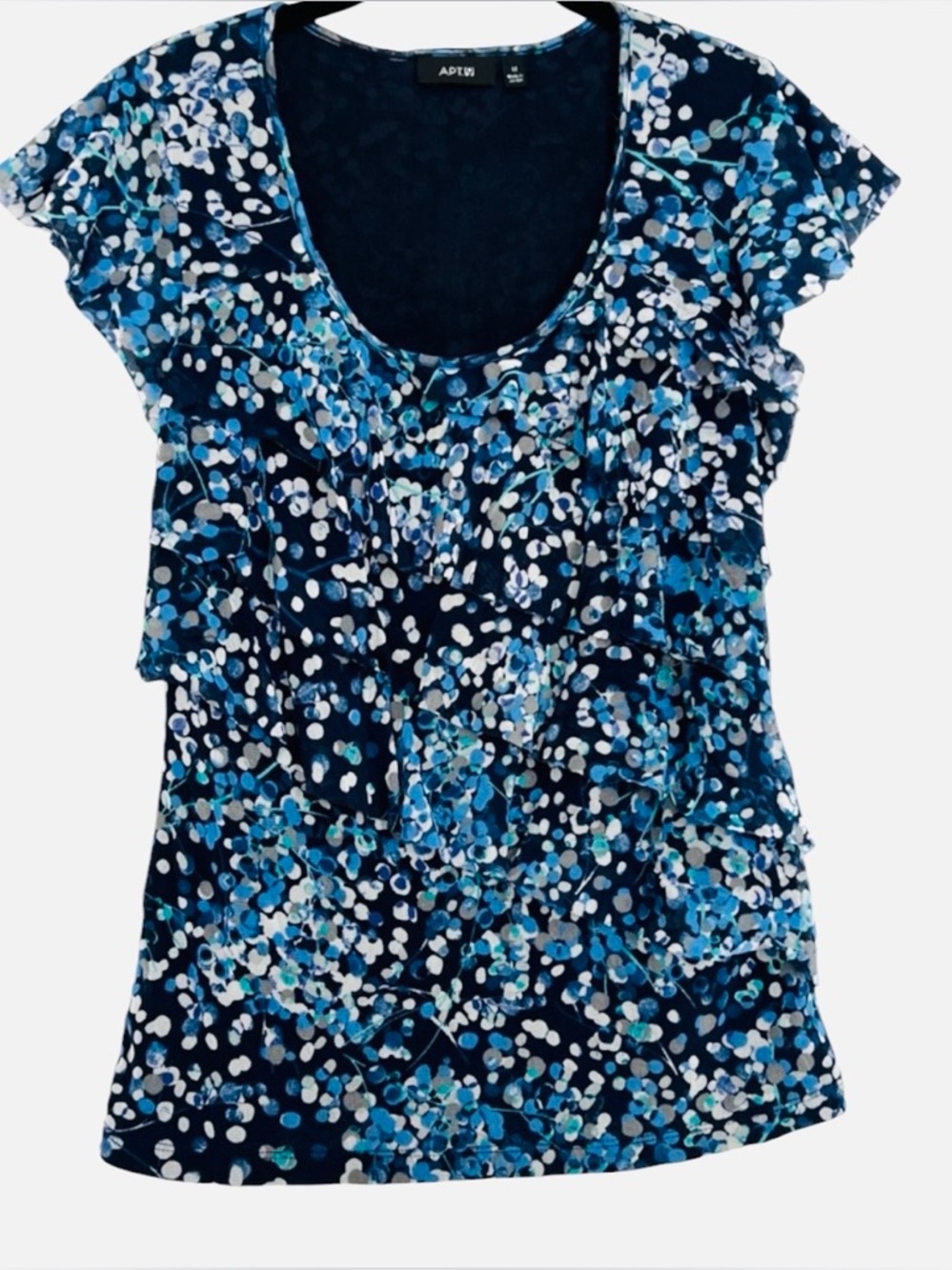 Apt. 9 Blue Abstract Floral Tiered Ruffle Scoop Neck Top M